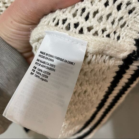 American Eagle Cream & Black Open Knit Long Dark Academia Cardigan Sweater S - Picture 10 of 11